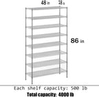 18" Deep x 48" Wide x 86" Height Wire Shelving Kit | 8-Tier | NSF Commercial Storage Rack Unit