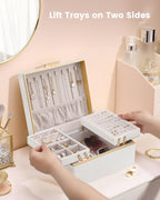 Lolalet Jewelry Box for Women Girls, 2 Layer Jewelry Organizer -Champagne | Jewellery Storage Case, Necklace Earrings Rings Bracelets Holder, Cnristmas Birthday Gifts for Mom Teen Girls Daughter