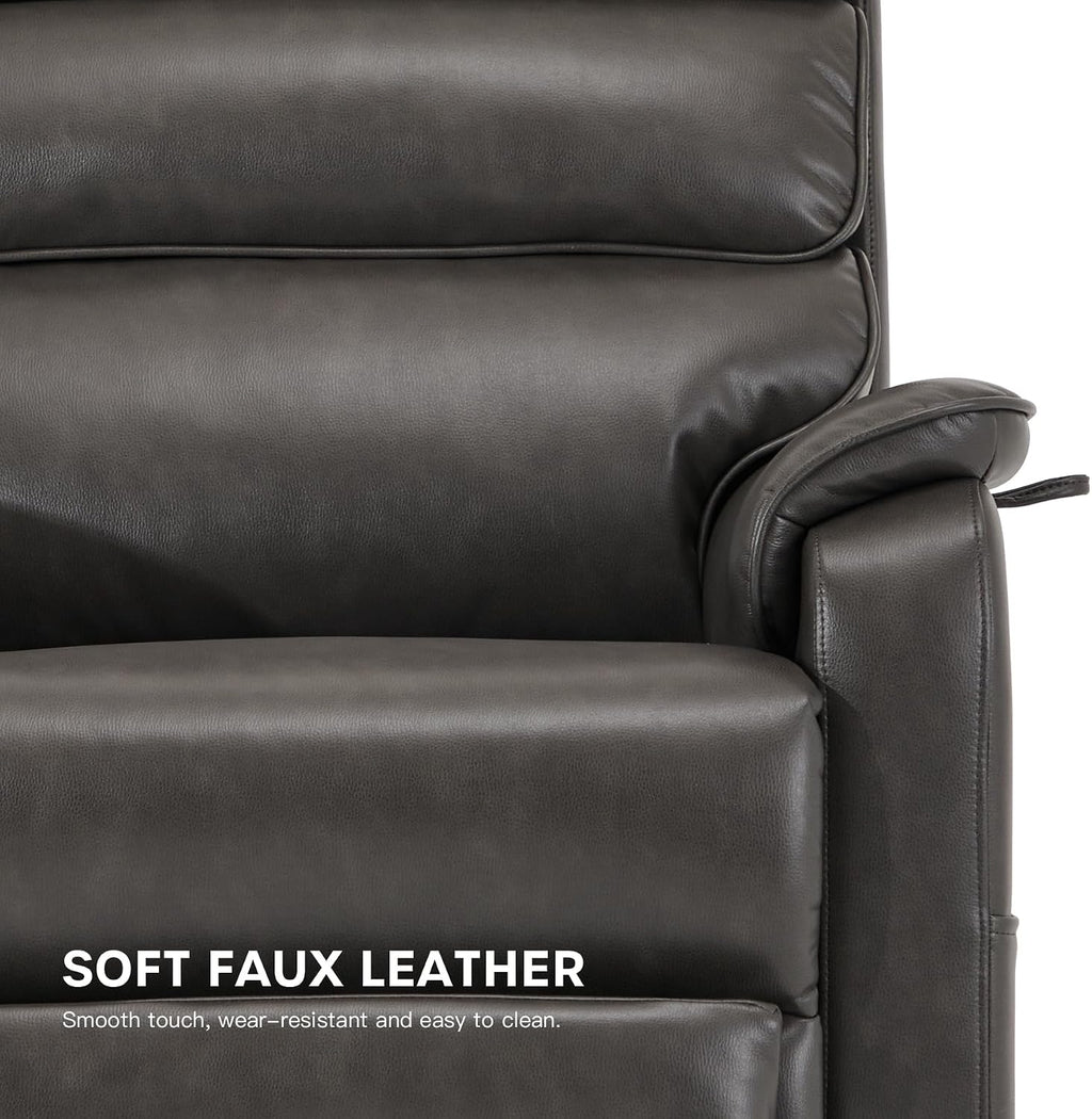 DYNOX 400 lbs Big and Tall Seniors Extended Footrest Power Lift Recliner Chair, Dual Motor, Extra-Wide Seat, Lay Flat, Heat & Massage, USB-C, Faux Leather Grey, 9298L