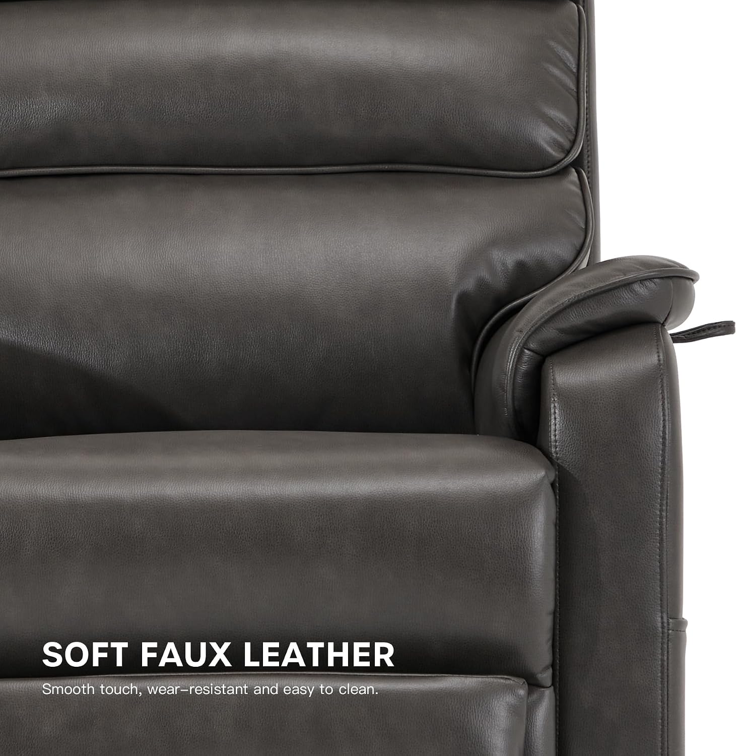 DYNOX 400 lbs Big and Tall Seniors Extended Footrest Power Lift Recliner Chair, Dual Motor, Extra-Wide Seat, Lay Flat, Heat & Massage, USB-C, Faux Leather Grey, 9298L