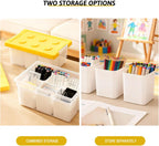 loobuu Plastic Storage Bins with Lids, Art Craft Supply Organizer Box with Brush Pot, Multipurpose Stackable Storage Containers for Organizing Tool, Craft, Crayon,Sewing(Yellow)