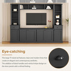 Merax Minimalist 103" Entertainment Wall Unit Set with Overhead Bridge for TVs Up to 75", Modern Large Media Console with Adjustable Shelves, Ample Storage Cabinets & Drawers for Living Room, Black