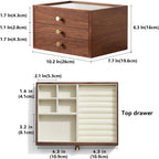 Black Walnut Wooden Jewelry Box Women large 3 Layer Drawer Organizer Box with Glass Lid for Necklaces, Watch, Necklace, Ring, Earring Storage - Christmas Gifts