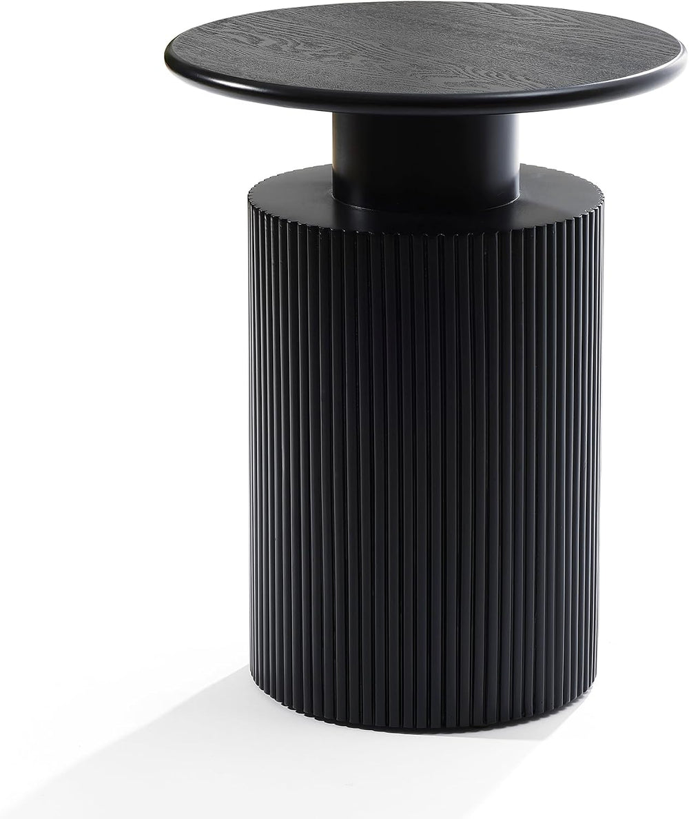 LuxenHome 21" Black Round Side Table, Fluted End Table for Small Spaces