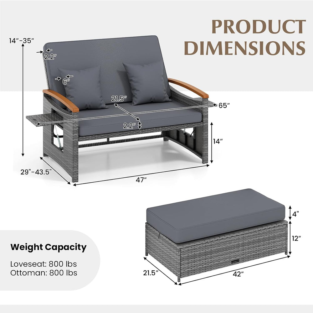 HAPPYGRILL Outdoor Wicker Sofa Daybed, Rattan Loveseat with Folding Panels &a...