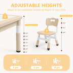 Kinder King Kids Table & 2 Chairs Set, Height Adjustable Children Activity Table w/Storage, Graffiti & Building Blocks Tabletop, Toddler Furniture Set for Classroom, Daycare, Home, Age 3+, Khaki