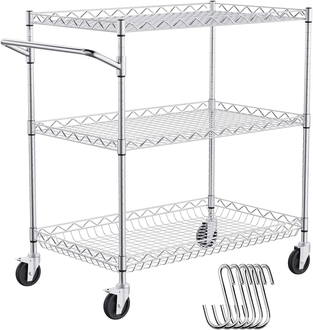 VEVOR Kitchen Utility Cart, 3 Tiers, Wire Rolling Table with 661 LBS Capacity...