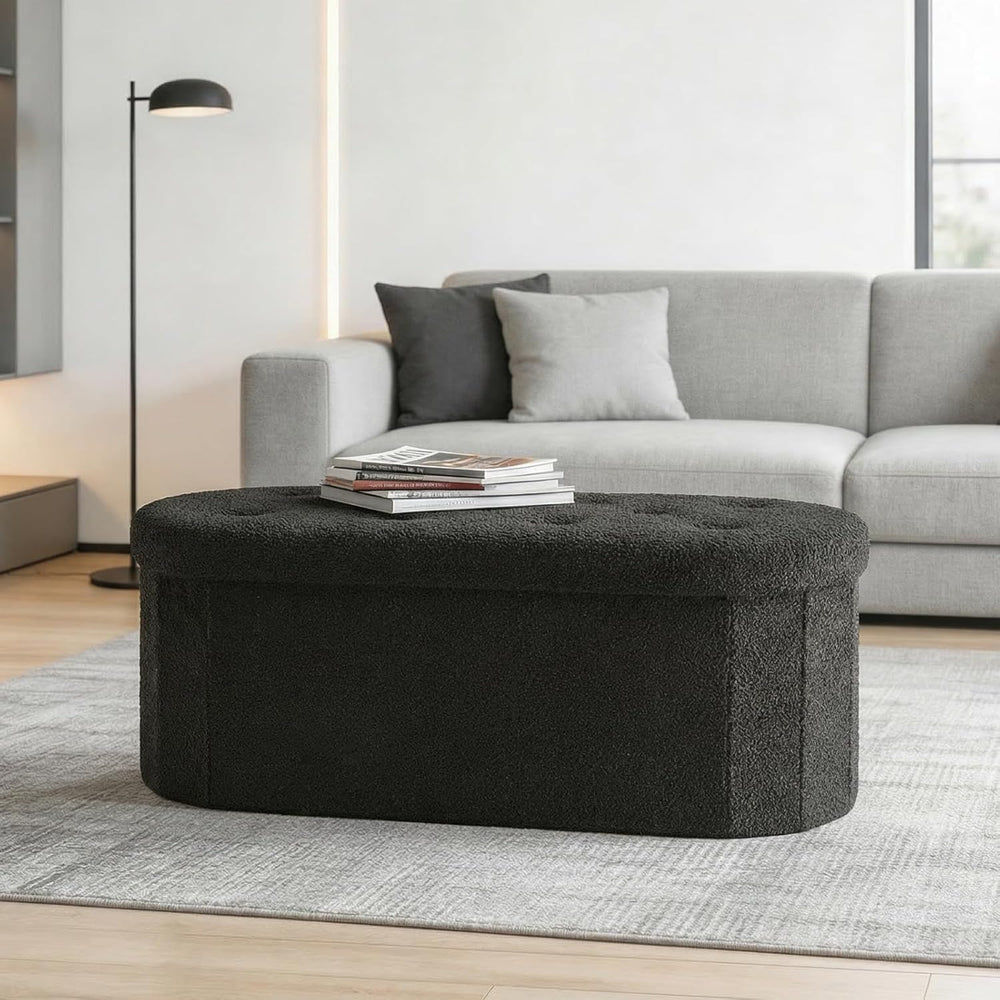 DUMOS Folding Storage Ottoman Bench, Oval Round Ottoman End of Bed Foot Rest ...