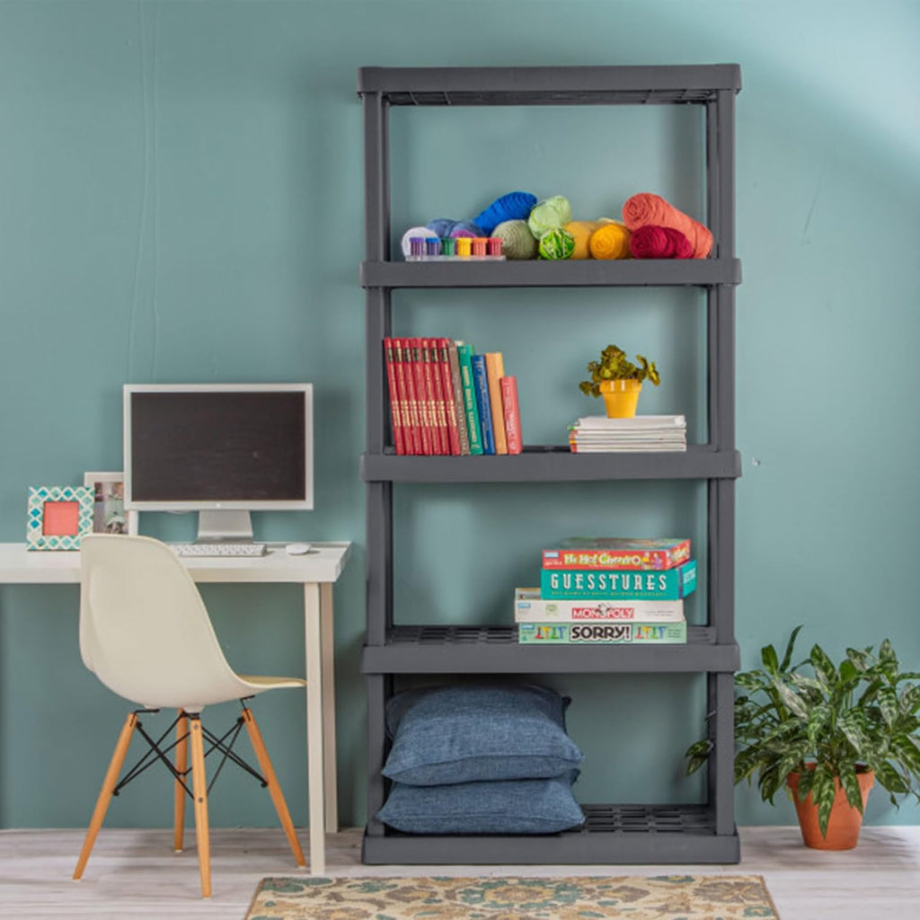 Sterilite 3-Pack 5 Shelf Unit, Heavy-Duty Shelving Storage Rack for Home and Garage, Gray - Multipurpose Plastic Organizer Shelves for Smart Organization