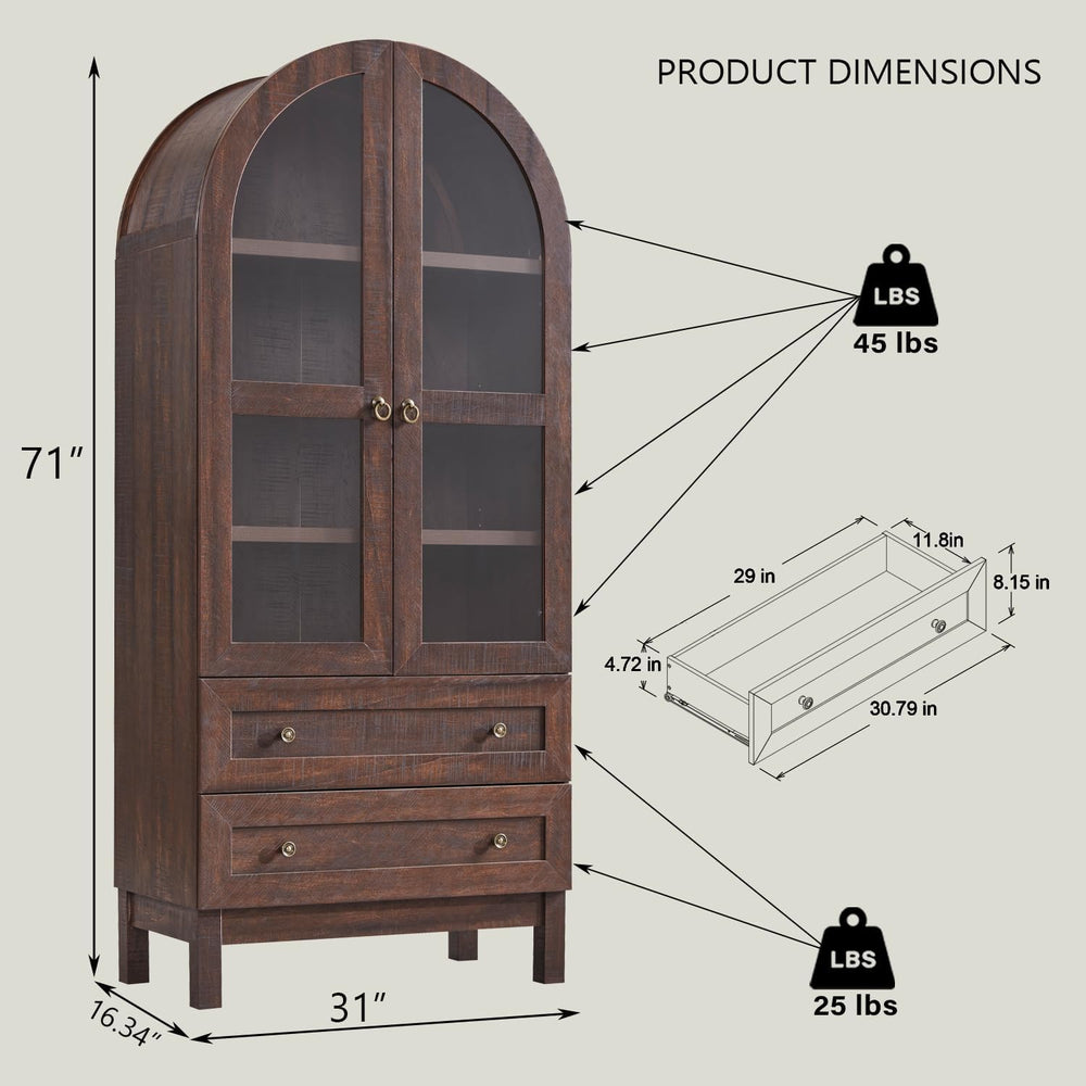 IFGET 71" Tall Arched Kitchen Pantry, Kitchens Storage Cabinets, Brown |...