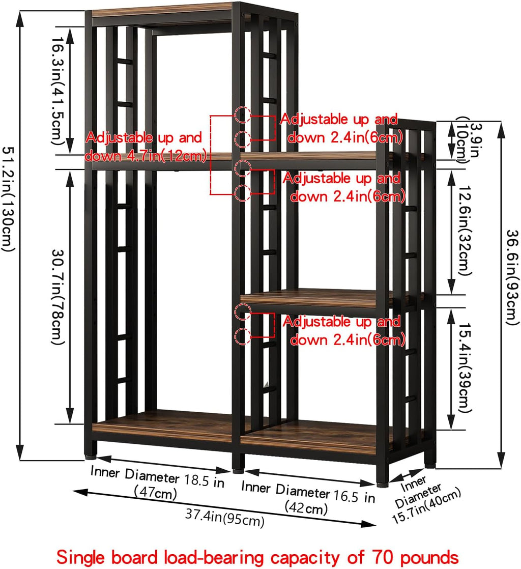 6-Tier Kitchen Bakers Rack, Freestanding Mini Fridge Stand Height Adjustable Bakers Rack with Storage, Sturdy Microwave Stand with Storage, Mini Fridge, Coffee Bar for Living Room Rustic Brown