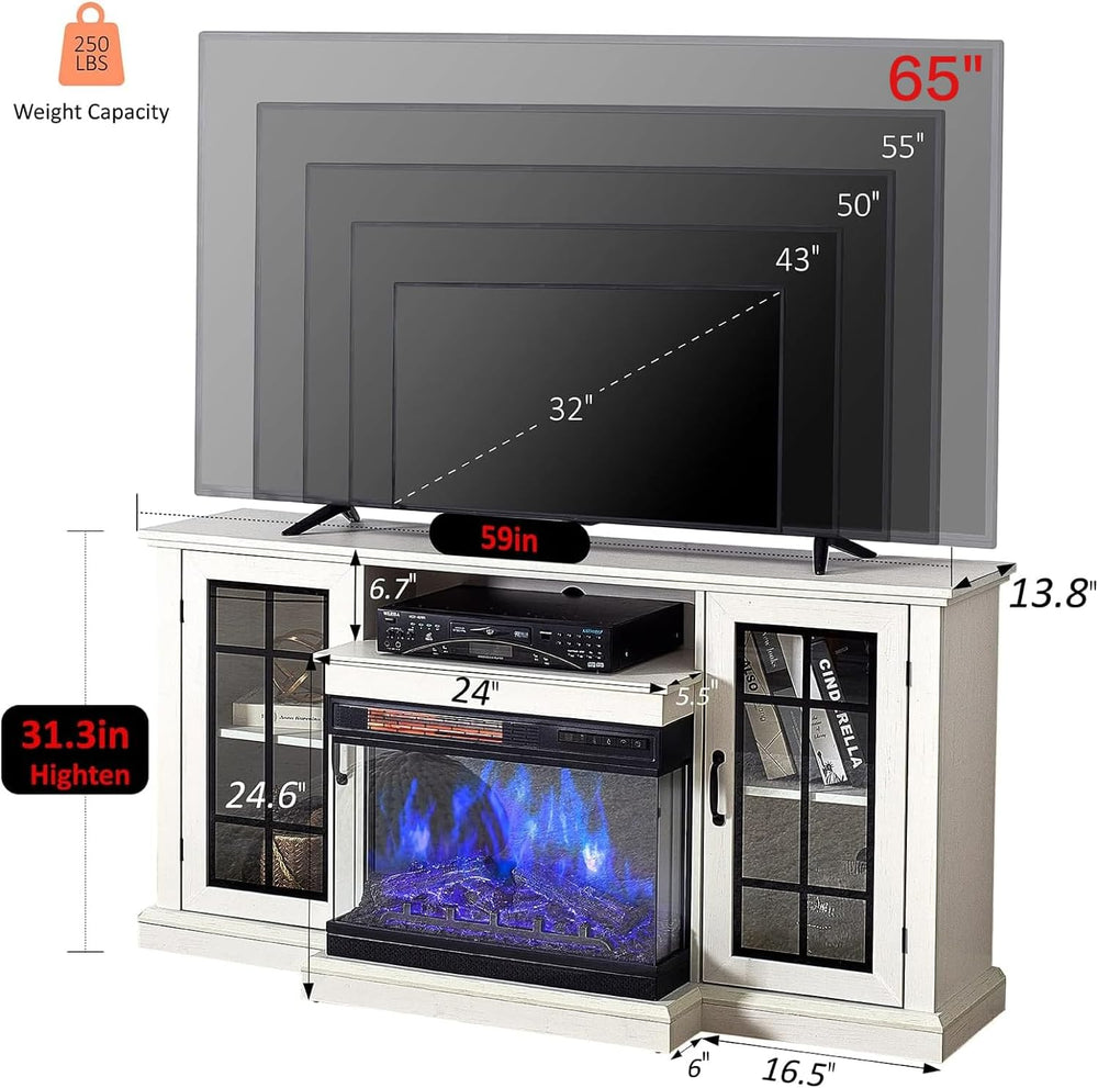 AMERLIFE 3-Sided Glass Fireplace TV Stand for TVs up to 65'' with 12 ...