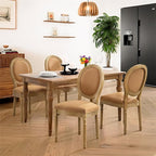 French Country Dining Chairs Set of 4,Farmhouse Upholstered Dining Room Chairs with Round Back and Solid Leg,Fabric Kitchen Side Chairs for Kitchen/Bedroom/Dining Room,Tan