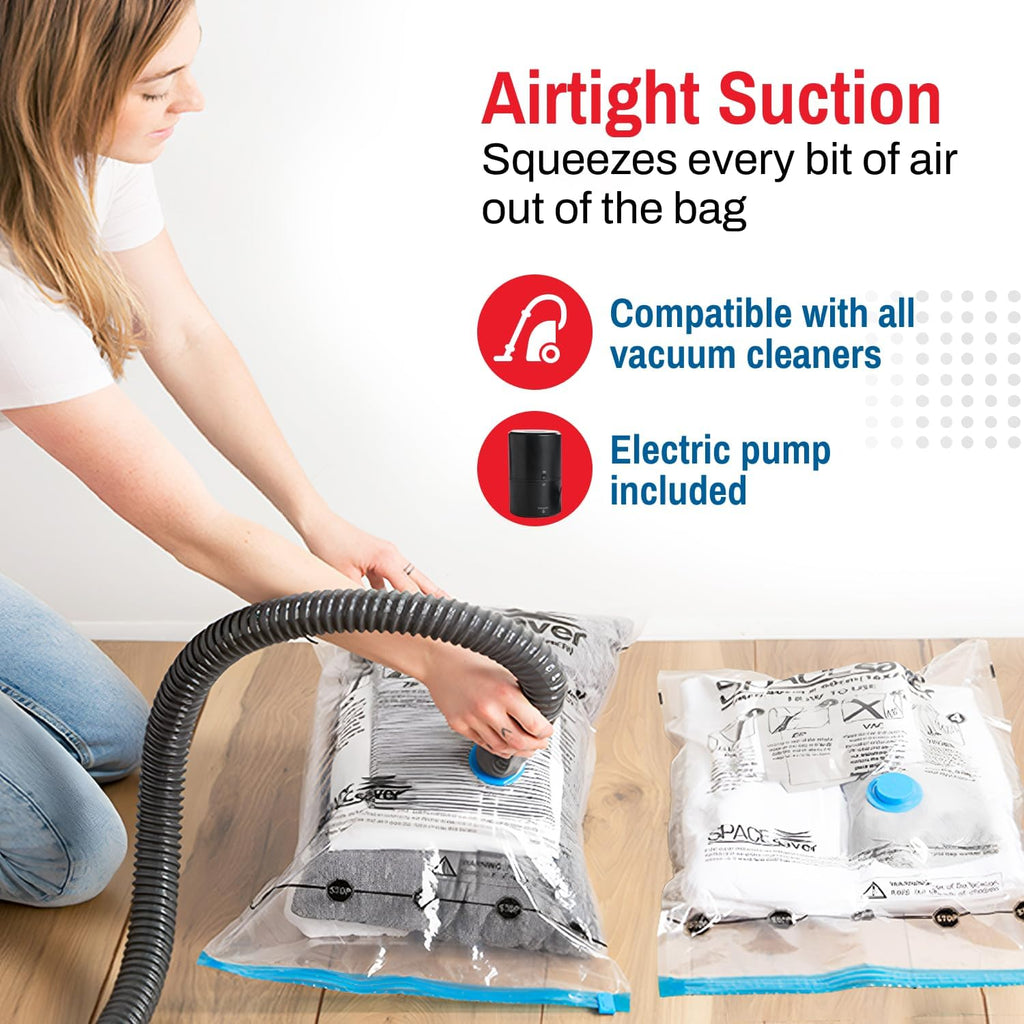 6 Pack Medium Vacuum Storage Bags for Comforters, Blankets & Clothes –Vacuum Sealed Compression Bags with Hand Pump – Space Saver Storage Bags for Bedding, Moving, Travel & Organization