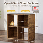COMHOMA 4 Wood Cube Storage Organizer with Open Back and Removable Back Panels, 11In Brown Cube Storage Bookshelf, Cubicle Shelf Bookcase for Home Office Bedroom Living Room, Vertical or Horizontal