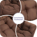 HollyHOME Fabric Lazy Chair with Foldable Ottoman, Accent Comfy Lounge Arm Chair and Folding Footrest Stool Set, Leisure Sofa Reading Chair and Footstool for Living Room, Bedroom, Dorm, Coffee Brown