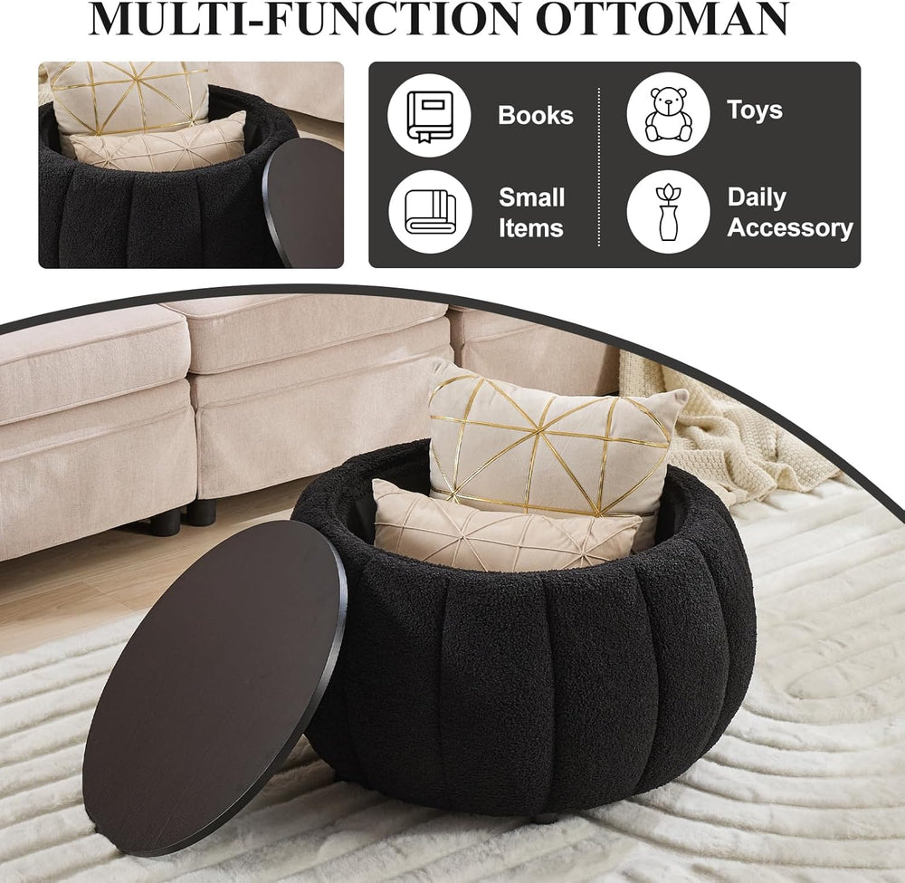 YDcosyfy 30 Inches Round Ottoman Coffee Table with Storage, Upholstered Ottom...