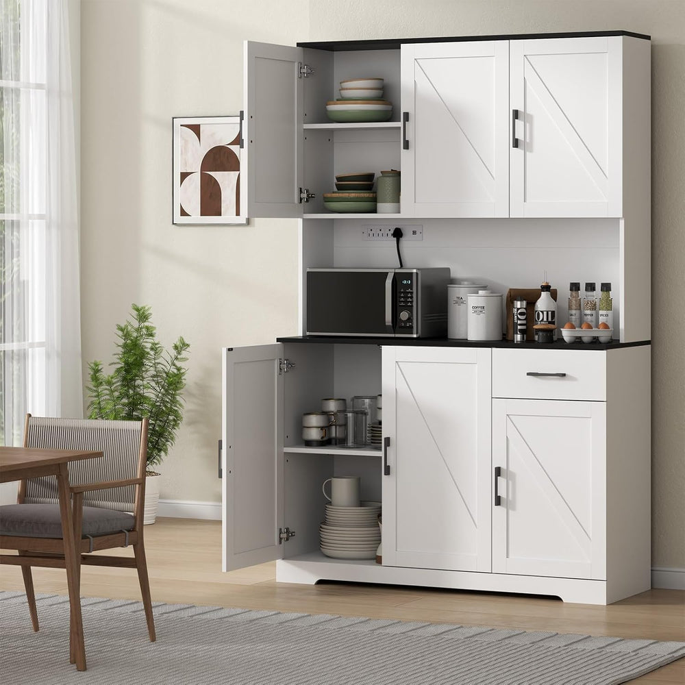 Gyfimoie 71’’ Farmhouse Kitchen Pantry Cabinet, Tall Storage Cabinet with Pow...