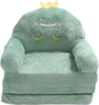 Green Cartoon Dinosaur Folding Chair for Children Sofa Soft Handle Wide Comfortable Support for Reading Playing Fabrics Sponge (Folding in Thirds)