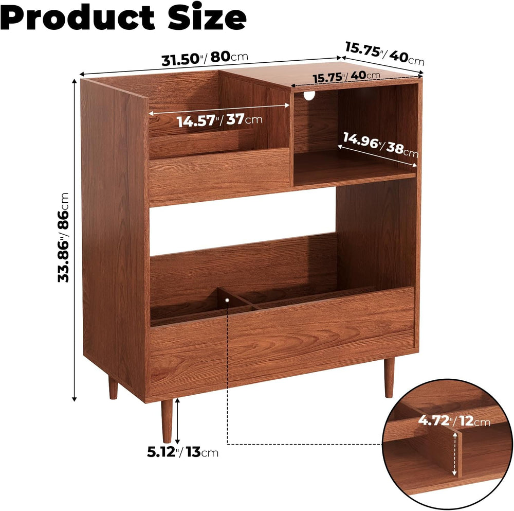BROTTAR Mid Century Modern Record Player Stand，2-Tier Vinyl Record Storage
