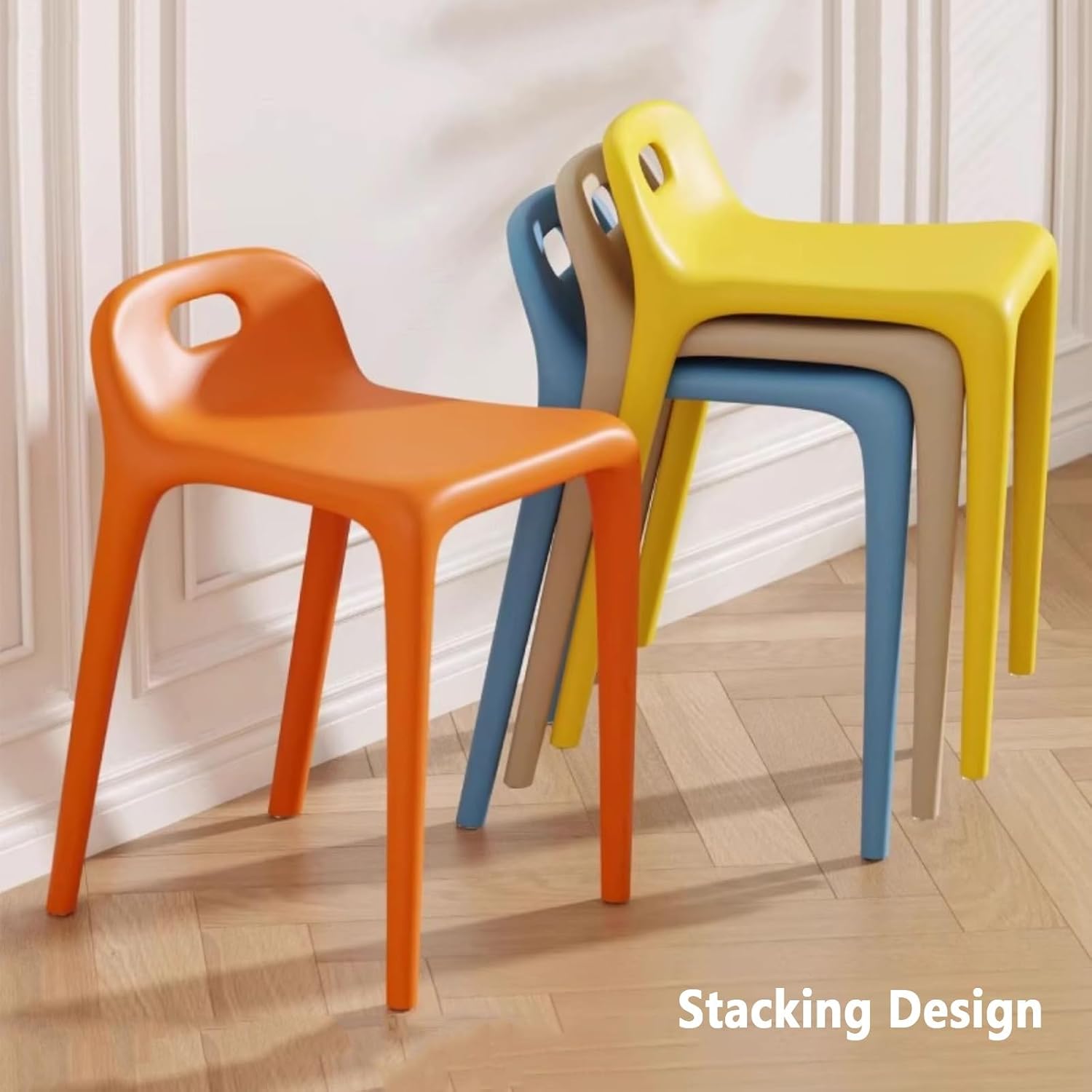 Thickened Plastic Backrest Chair, Wide Seat Plastic Stool, Waterproof Portable Chair, with Smooth Round Corners, for Parties, Home, Office(Green)