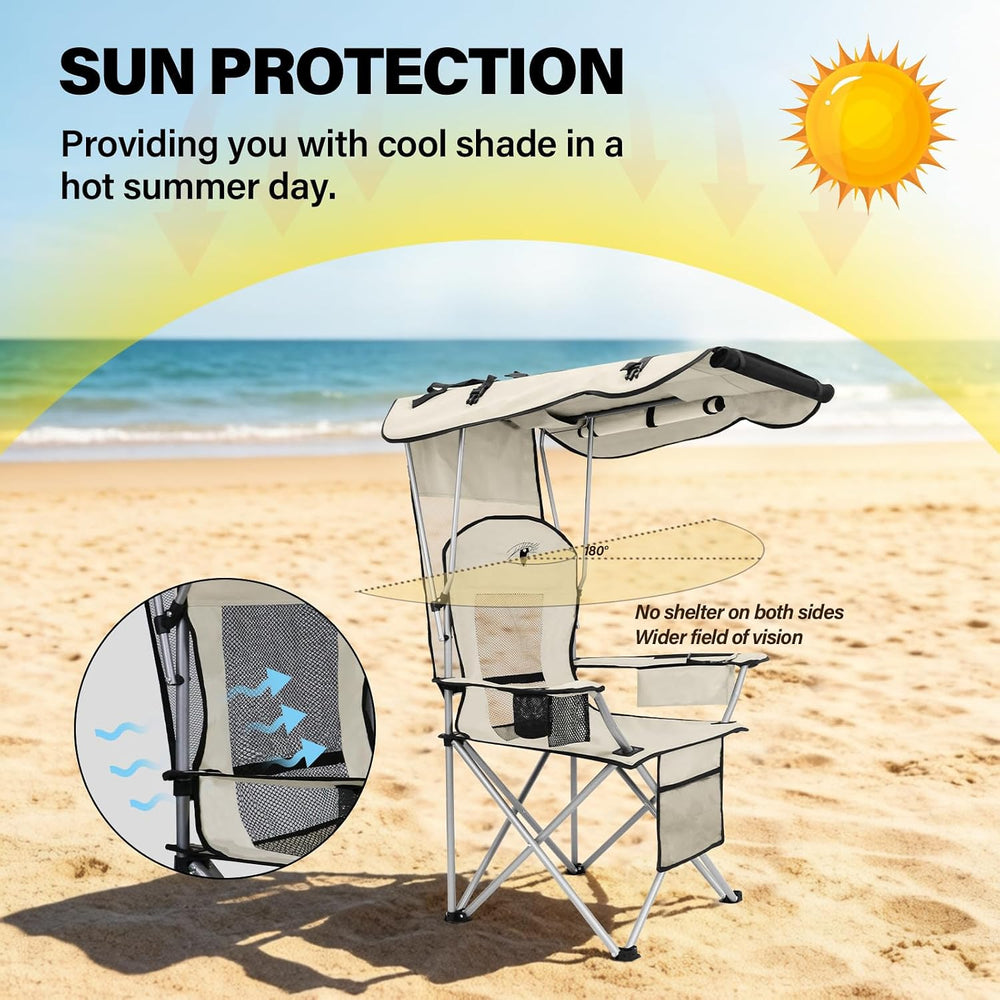 Camping Chairs with Canopy, Portable Quad Lawn Chair for Adults, Folding Recl...