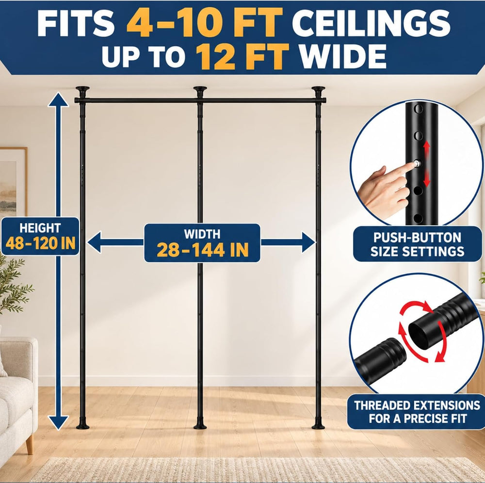 Room Divider Curtain Rod, 48-120 x 28-144" Adjustable, Heavy Duty,No-Drill