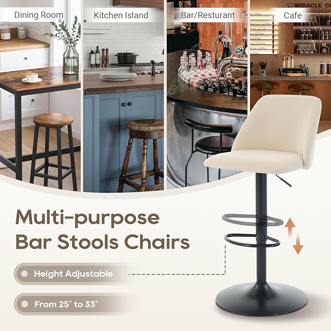 COLAMY Bar Stools Set of 1, Modern Swivel Bar Chairs, Adjustable Upholstered ...