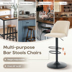 COLAMY Bar Stools Set of 1, Modern Swivel Bar Chairs, Adjustable Upholstered Barstools Counter Height with Full Backrest for Bar, Dining Room, Kitchen Island, Beige