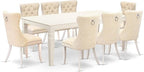East West Furniture LGDA9-LWH-32 9 Piece Dining Table Set Includes a Rectangle Kitchen Table with Butterfly Leaf and 8 Polyester Fabric Padded Chairs, 42x84 Inch, linen white