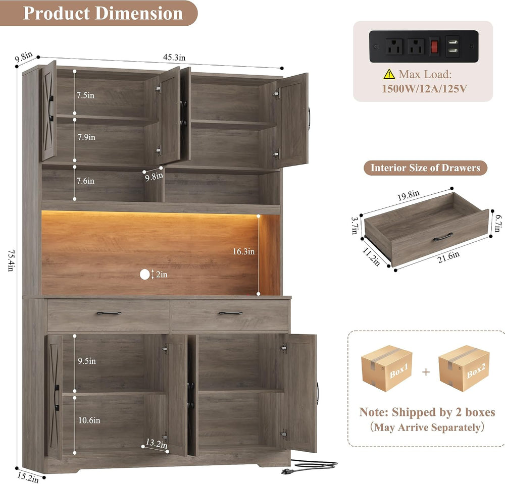 HOSTACK Modern Farmhouse Pantry Cabinet, 75" Tall Kitchen Pantry Storage...