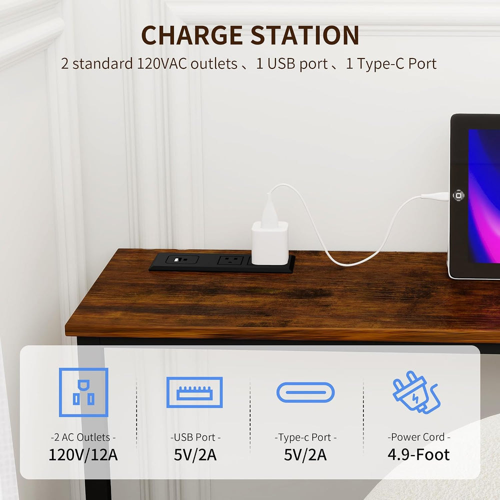 2 Pack 11.8" Wide Behind Couch Table with Charging Station | 11.8"W...