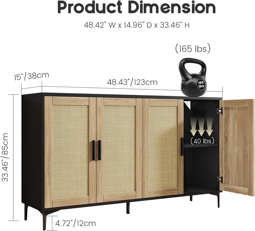 Luoxiao Sideboard Buffet Cabinet with Storage 48" Rattan Coffee Bar Boho...