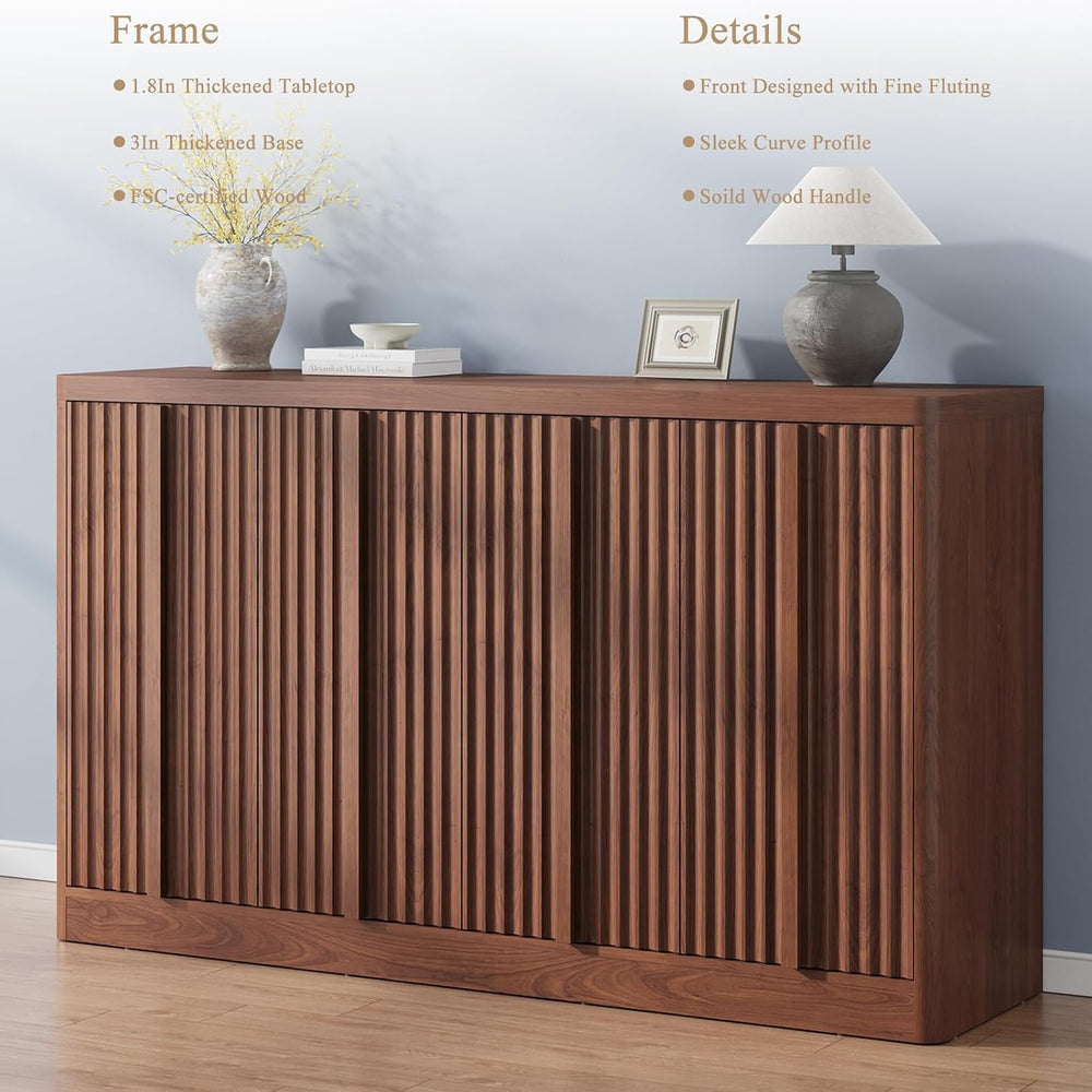 Fluted Buffet Cabinet with Storage, 60" Sideboard Buffet Storage Cabinet...