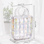 NiHome Glass Purse Vase Iridescent Glass Bag Vase with Handle Handbag Shape | Iridescent Glass Vase for Flowers Farmhouse Decor, Handmade Wide Mouth Glass Vase for Home Living Room Dining Table Décor
