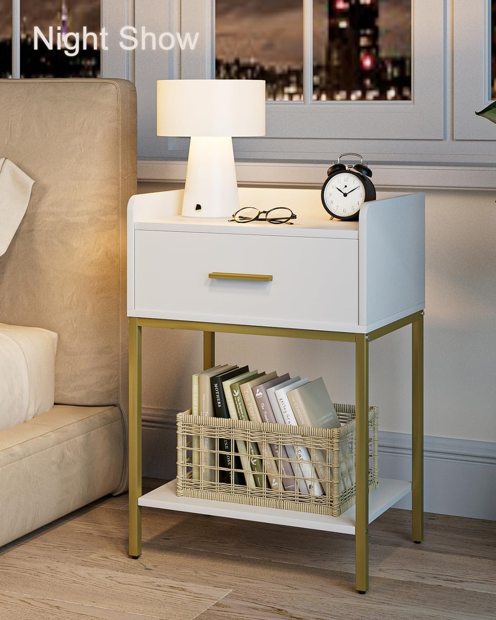 Nightstand,3-Tier Modern Night Stand,Bedside Table with Storage Drawer and Sh...