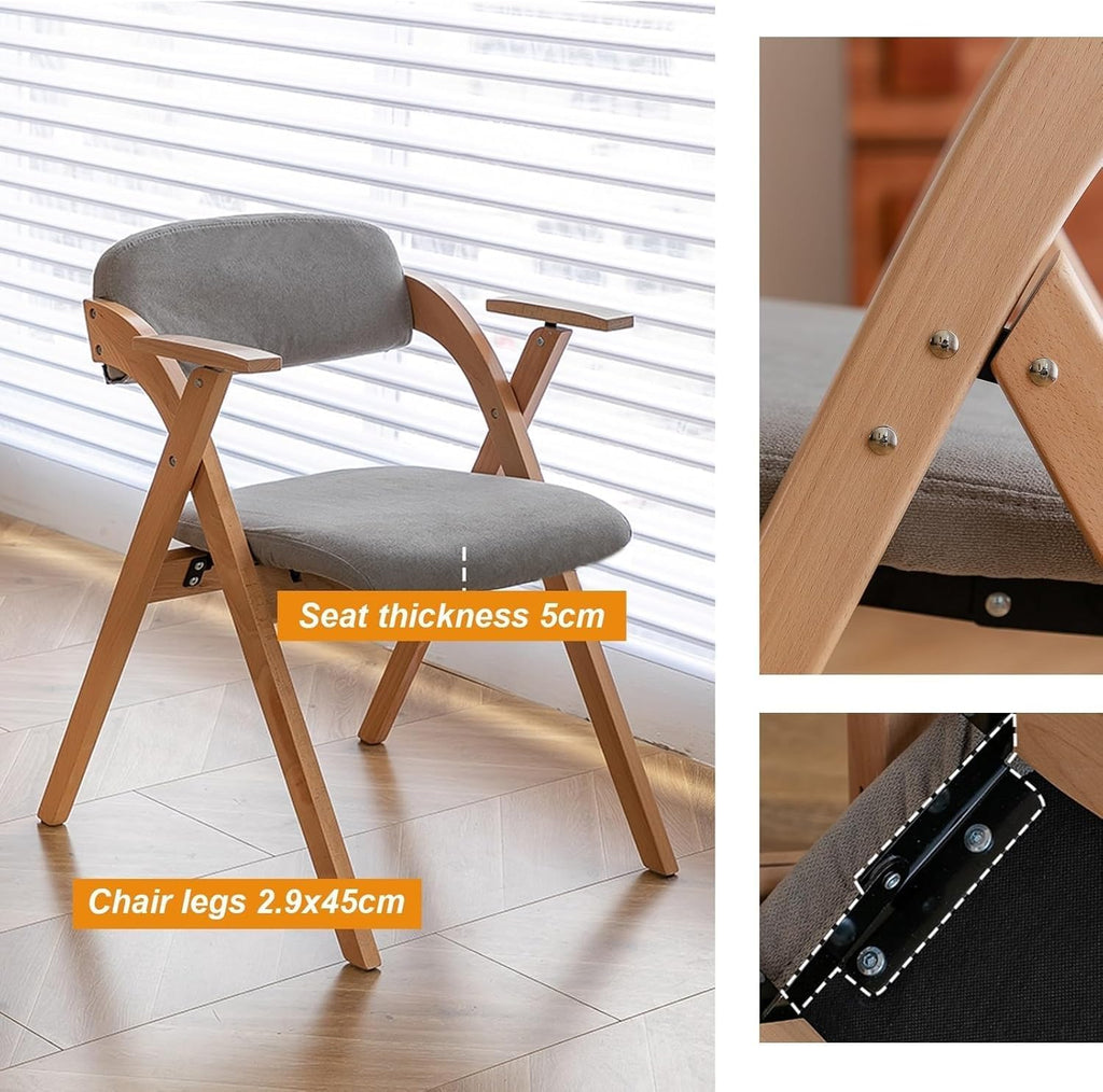 Foldable Chairs with Padded Seats and Solid Wood Frame for Dining Room, Living Meeting
