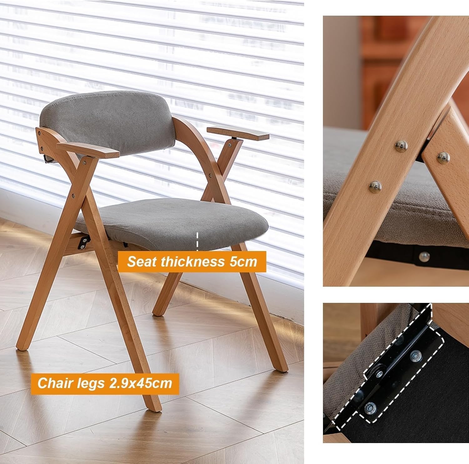 Foldable Chairs with Padded Seats and Solid Wood Frame for Dining Room, Living Meeting