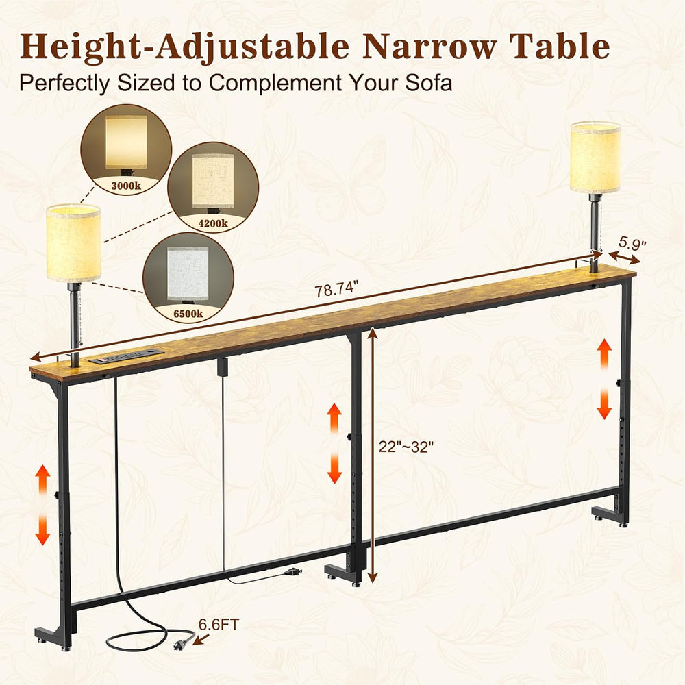 78.8" Long Sofa Table with Lights & Charging Station - 4 AC outlets ...