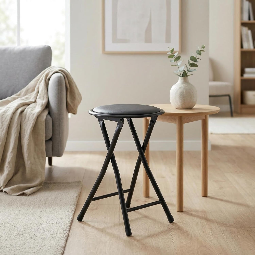 FurnitureR 18" Folding Stool, Portable Round Padded Seat, Backless Colla...