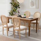 Rattan Back Upholstered Dining Chairs Set of 4 French Country Oval Kitchen Side Chairs with Wood Legs for Dining Room, Kitchen, Restaurant(Beige-Rattan)