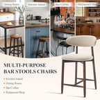 Upholstered Counter Height Bar Stools Set of 6, Kitchen Island Stools with Back, Modern Counter Stools Island Bar Chairs with Wood Legs for Kitchen Island Dining Room Bar, Beige