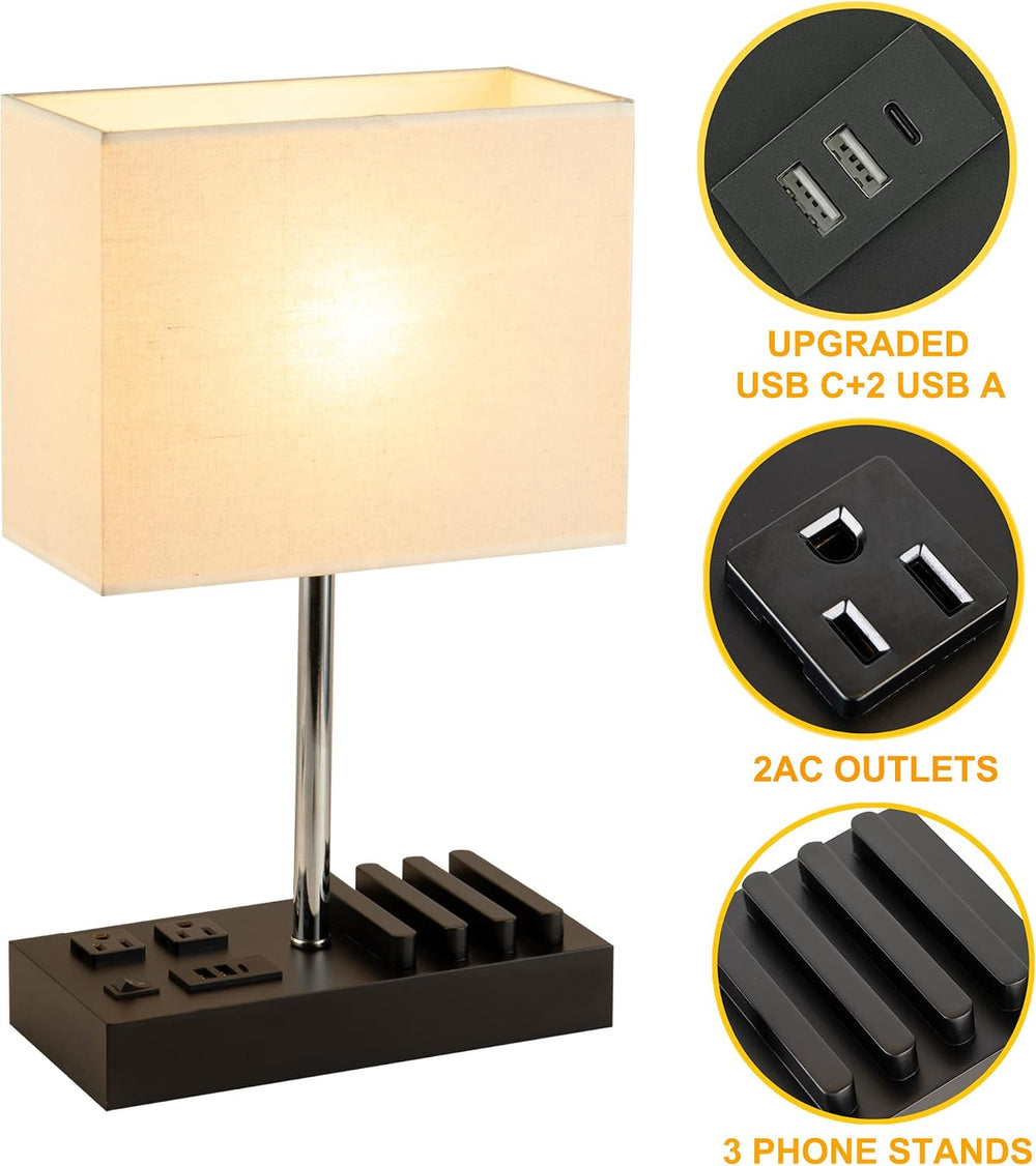 Multi-Functional Table Lamp with 3 USB Charging Ports & 2 AC Outlet, Black