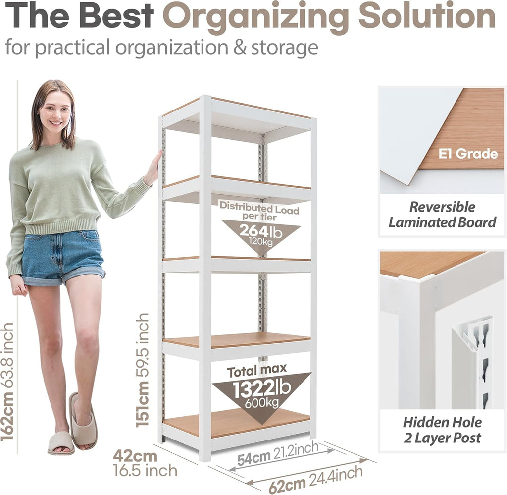 HOMEDANT House 5 Tier 24.4" W Laminated Metal Shelving Unit Adjustable Storage Utility Rack Heavy Duty Shelves Organization Multipurpose Shelf Kitchen Garage Pantry Closet 4 Pack