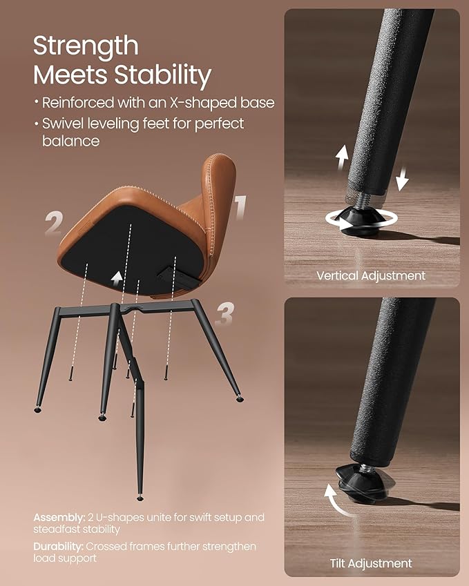 VASAGLE EKHO Collection - Dining Chairs Set of 4, Upholstered Kitchen Chairs, Comfortable Seat, Synthetic Leather with Stitching, Mid-Century Modern, Easy Assembly, Living Room Lounge, Caramel Brown