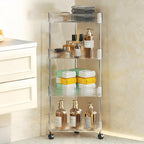 4 Tier Triangle Acrylic Rolling Storage Cart, Barhroom Corner Shelf, Slim Rolling Storage Cart for Bathroom,Living Room, Kithcen, Office Storage and Organization (Clear)