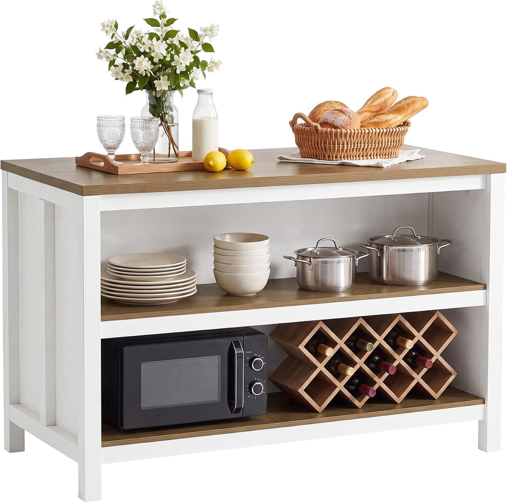 Tribesigns 47 Inch Kitchen Island with Storage and Seating, 2-Tier | Farmhouse Wooden Stationary Island Table, Large Worktop, Rustic Counter Height Dining Table