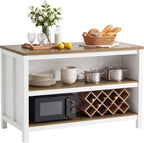 Tribesigns 47 Inch Kitchen Island with Storage and Seating, 2-Tier | Farmhouse Wooden Stationary Island Table, Large Worktop, Rustic Counter Height Dining Table
