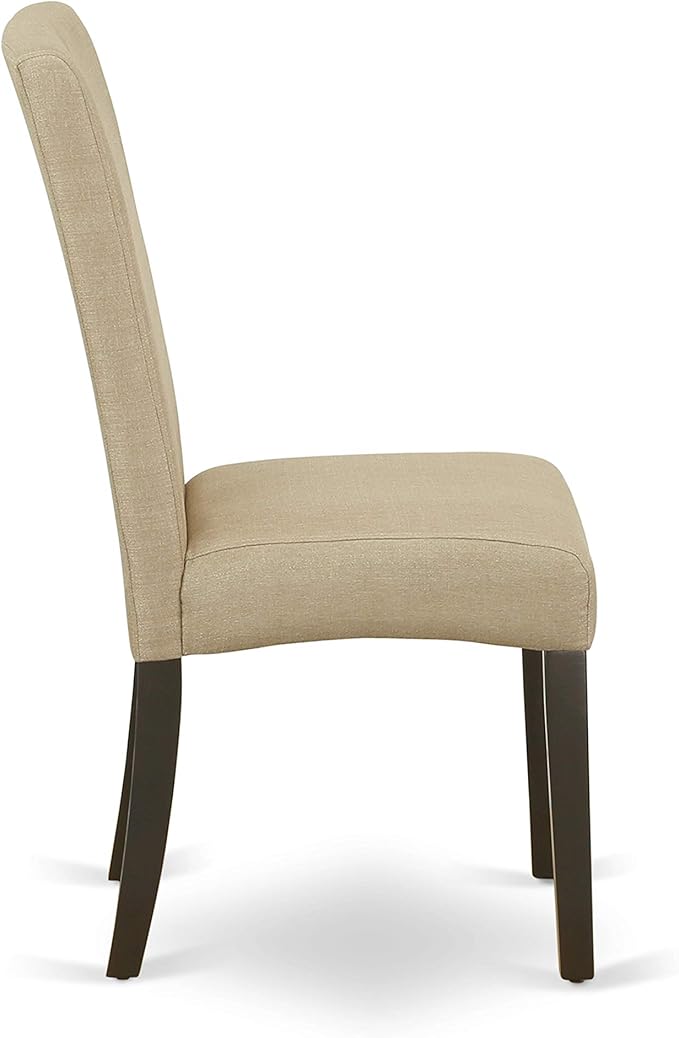 East West Furniture ANDR3-CAP-03 3 Piece Dining Room Table Set Contains a Round Kitchen Table with Pedestal and 2 Brown Linen Fabric Parsons Dining Chairs, 36x36 Inch, Cappuccino
