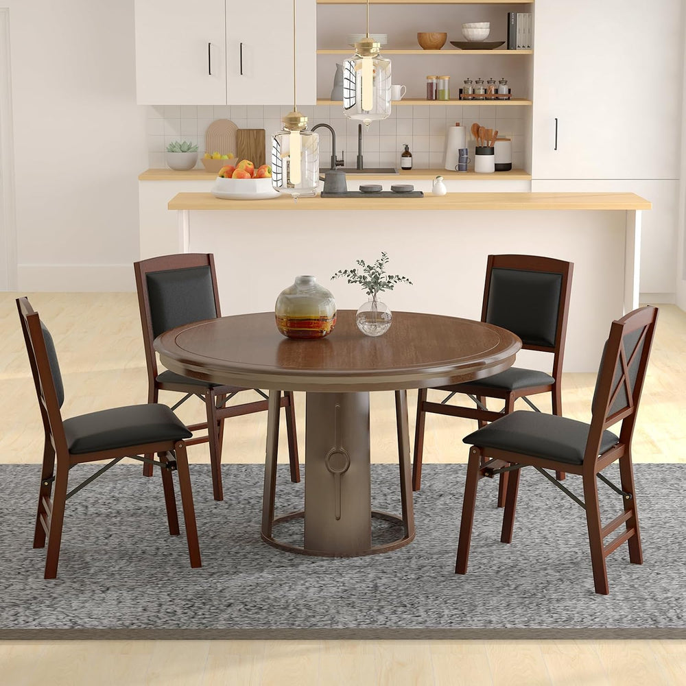 KOTEK Folding Dining Chairs Set of 4, Wooden Kitchen Chairs with Padded Seat ...
